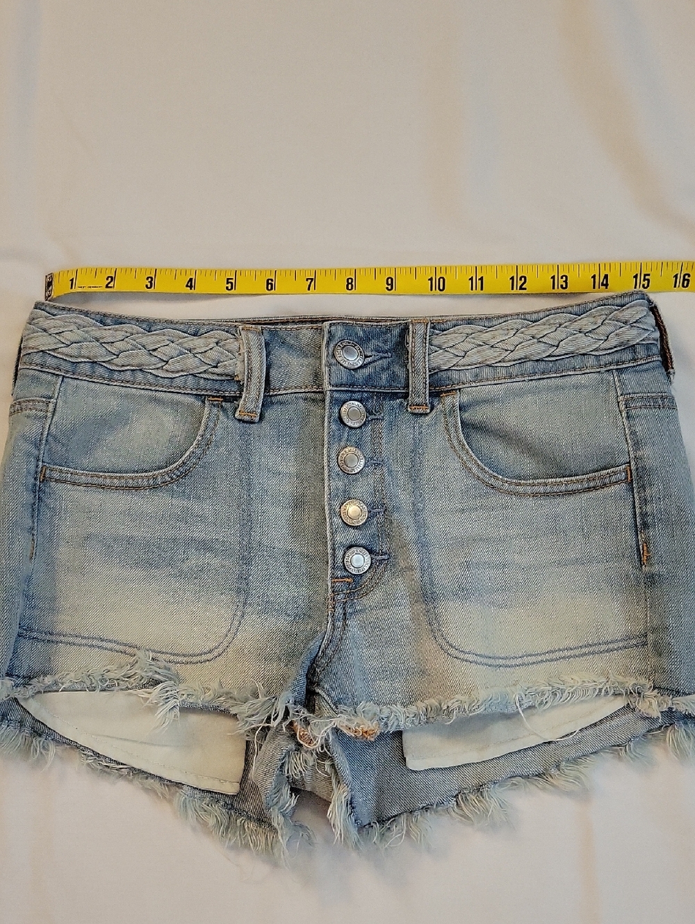 American Eagle Outfitters Light Blue Braided Waist Hi Rise Denim Shorts